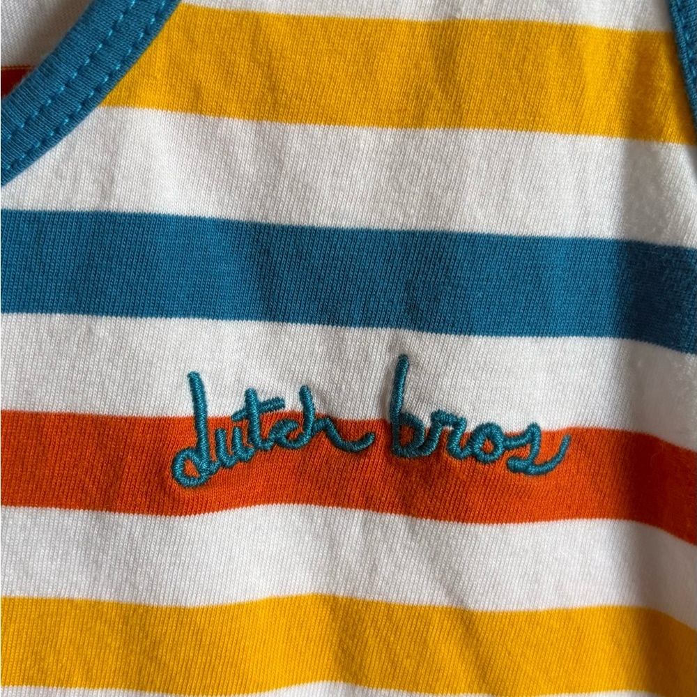 Dutch Bros Striped Tank in Teal, Orange & Yellow Bands